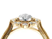 Milgrain Halo Engagement Ring Setting for Pear-Shaped Center with Bezel Point Accents and Prong Head in Yellow Gold