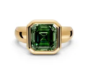 Solitaire Engagement Ring Setting for Fancy Green Asscher Cut Center with Wide Band and Bezel Head in Yellow Gold