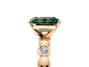Solitaire Engagement Ring Setting for Fancy Green Emerald Cut Center with Beaded Bezel Station Band and Prong Head in Rose Gold