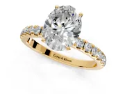 Open Basket Engagement Ring Setting for Oval Center with Pave Band and Prong Head in Yellow Gold