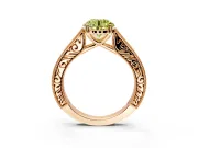 Solitaire Engagement Ring Setting for Fancy Yellow Round Cut Center with Engraved Pave Band and Prong Head in Rose Gold