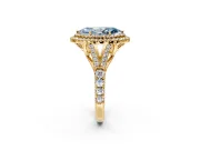 Double Halo Engagement Ring Setting for Fancy Blue Marquise Center with Narrow Pave Split Shank and Prong Head in Yellow Gold