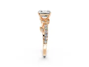 Leaf Motif Engagement Ring Setting for Asscher Cut Center with Pave Band and Prong Head in Rose Gold