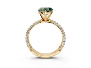 Solitaire Engagement Ring Setting for Fancy Green Heart-Shaped Center with Domed Multi-Row Pave Band and Prong Head in Yellow Gold