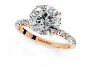 Solitaire Engagement Ring Setting for Round Cut Center with Micro Pave Band and Prong Head in Rose Gold