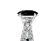 3 Stone Engagement Ring Setting for Fancy Black Oval Center with Pave Split Shank and Prong Head in Platinum