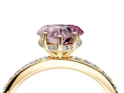 Solitaire Engagement Ring Setting for Fancy Pink Heart-Shaped Center with Fine Pave Band and Prong Head in Yellow Gold