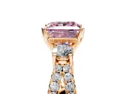 3 Stone Engagement Ring Setting for Fancy Pink Princess Cut Center with Pave Split Shank and Prong Head in Rose Gold