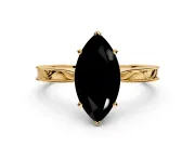Solitaire Engagement Ring Setting for Fancy Black Marquise Center with Engraved Milgrain Band and Prong Head in Yellow Gold