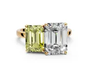 Fancy Yellow Emerald Cut and Emerald Cut Lab-Grown Diamond Toi et Moi Engagement Ring with Prong-Set Stones in Yellow Gold