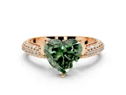 Solitaire Engagement Ring Setting for Fancy Green Heart-Shaped Center with Multi-Row Accents and Prong Head in Rose Gold