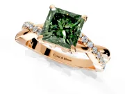 Solitaire Engagement Ring Setting for Fancy Green Princess Cut Center with Half-Pave Crossover Band and Prong Head in Rose Gold