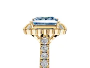 Milgrain Floral Halo Engagement Ring Setting for Fancy Blue Princess Cut Center with Pave Band and Prong Head in Yellow Gold