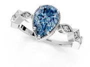 Milgrain Bezel Engagement Ring Setting for Fancy Blue Pear-Shaped Center with Marquise Stations and Bezel Head in Sterling Silver
