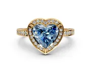 Halo Engagement Ring Setting for Fancy Blue Heart-Shaped Center with Framed Halo, Pave Band and Prong Head in Yellow Gold