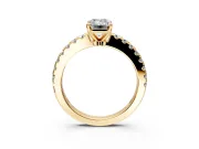 Solitaire Engagement Ring Setting for Emerald Cut Center with Single Row Accent Band and Prong Head in Yellow Gold