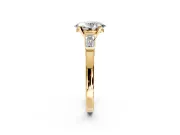 3 Stone Engagement Ring Setting for Oval Center with Channel Baguette Accents and Prong Head in Yellow Gold