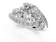 Halo Engagement Ring Setting for Radiant Cut Center with Marquise and Pave Bypass Band and Prong Head in White Gold