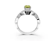 Halo Engagement Ring Setting for Fancy Yellow Emerald Cut Center with Pave Infinity Twist Band and Prong Head in Platinum