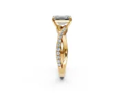 Crossover Engagement Ring Setting for Emerald Cut Center with Pave and Plain Strands and Prong Head in Yellow Gold