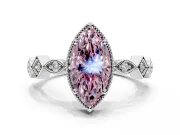 Milgrain Bezel Engagement Ring Setting for Fancy Pink Marquise Center with Marquise Stations and Bezel Head in Sterling Silver