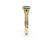Solitaire Engagement Ring Setting for Fancy Green Asscher Cut Center with Pave Rail Split Shank and Prong Head in Yellow Gold