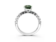 Solitaire Engagement Ring Setting for Fancy Green Radiant Cut Center with Bezel-Dot Beaded Band and Prong Head in Sterling Silver
