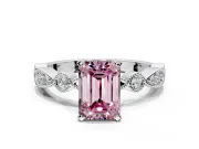 Solitaire Engagement Ring Setting for Fancy Pink Emerald Cut Center with Milgrain Bezel Accents and Prong Head in Platinum