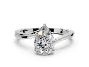 Solitaire Engagement Ring Setting for Pear-Shaped Center with Plain Bypass Twist Band and Prong Head in Sterling Silver