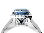 Halo Engagement Ring Setting for Fancy Blue Princess Cut Center with Knife Ridge Cathedral Band and Prong Head in Platinum