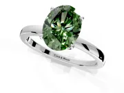 Solitaire Engagement Ring Setting for Fancy Green Oval Center with Thin Rounded Plain Band and Prong Head in Platinum