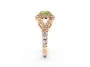 Double Halo Engagement Ring Setting for Fancy Yellow Cushion Cut Center with Narrow Pave Split Shank and Prong Head in Rose Gold