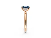 Hidden Halo Engagement Ring Setting for Fancy Blue Asscher Cut Center with Thin Round-Wire Band and Prong Head in Rose Gold