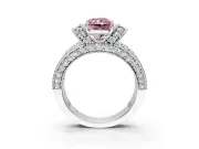 Pave Engagement Ring Setting for Fancy Pink Radiant Cut Center with Curved Accent Rows, Openwork and Prong Head in Sterling Silver
