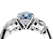 3 Stone Engagement Ring Setting for Fancy Blue Pear-Shaped Center with Large Pear-Shaped Accents and Prong Head in Sterling Silver