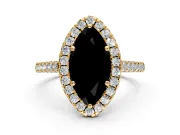 Halo Engagement Ring Setting for Fancy Black Marquise Center with Narrowing Pave Band and Prong Head in Yellow Gold