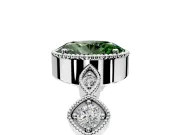 Vintage Station Engagement Ring Setting for Fancy Green Oval Center with Accents and Prong Head in White Gold