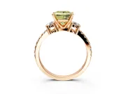 3 Stone Engagement Ring Setting for Fancy Yellow Princess Cut Center with Round Cut Side Accents and Prong Head in Rose Gold