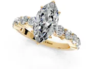 Shared-Prong Engagement Ring Setting for Marquise Center with Graduated Accents and Prong Head in Yellow Gold