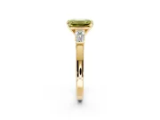 3 Stone Engagement Ring Setting for Fancy Yellow Emerald Cut Center with Channel Baguette Accents and Prong Head in Yellow Gold