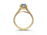Solitaire Engagement Ring Setting for Fancy Blue Cushion Cut Center with Accented Split Shank and Prong Head in Yellow Gold