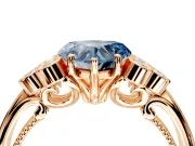 Cluster Engagement Ring Setting for Fancy Blue Heart-Shaped Center with Bezel Accent Clusters and Prong Head in Rose Gold
