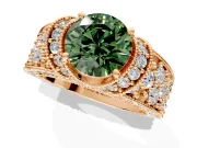 Pave Engagement Ring Setting for Fancy Green Round Cut Center with Curved Accent Rows, Openwork and Prong Head in Rose Gold