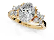 Floral Engagement Ring Setting for Oval Center with Marquise Cluster Shoulders and Prong Head in Yellow Gold