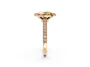Halo Engagement Ring Setting for Fancy Yellow Oval Center with Milgrain Pave Band and Bezel Head in Rose Gold