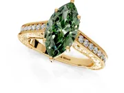 Solitaire Engagement Ring Setting for Fancy Green Marquise Center with Engraved Pave Band and Prong Head in Yellow Gold