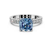 Milgrain Pave Engagement Ring Setting for Fancy Blue Cushion Cut Center with Accent Band and Prong Head in Platinum