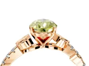 Leaf Motif Engagement Ring Setting for Fancy Yellow Pear-Shaped Center with Pave Band and Prong Head in Rose Gold