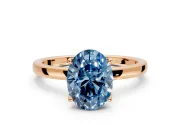Solitaire Engagement Ring Setting for Fancy Blue Oval Center with Thin Rounded Plain Band and Prong Head in Rose Gold