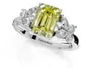 Floral Engagement Ring Setting for Fancy Yellow Emerald Cut Center with Marquise Cluster Shoulders and Prong Head in Platinum